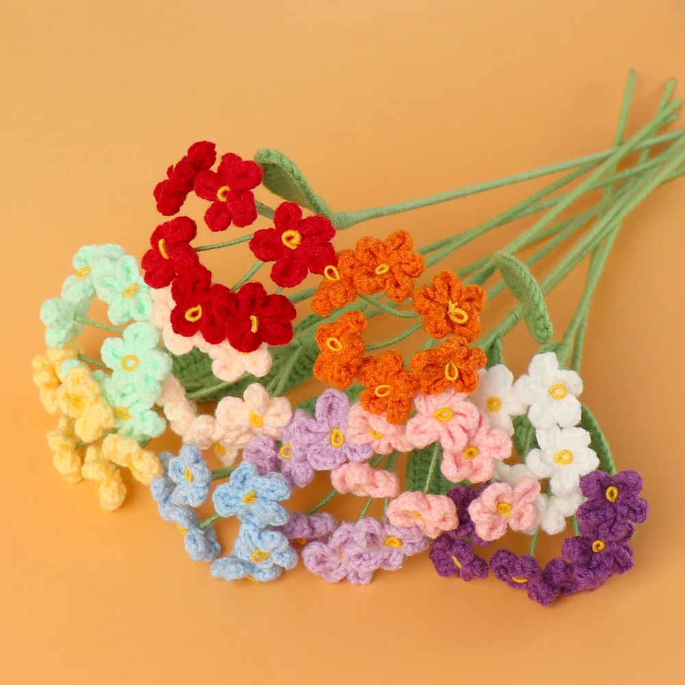 Ramo terminado de flores de ganchillo, tejido a mano, flor de graduación, lindas flores decorativas artificiales, decoración del hogar para boda, 1 ud.
