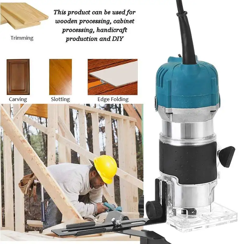 45000RPM Wood Router Machine Woodworking Electric Trimmer 1/4 Inch Wood Carving Milling Cutting Tools Carpenter Power Tools