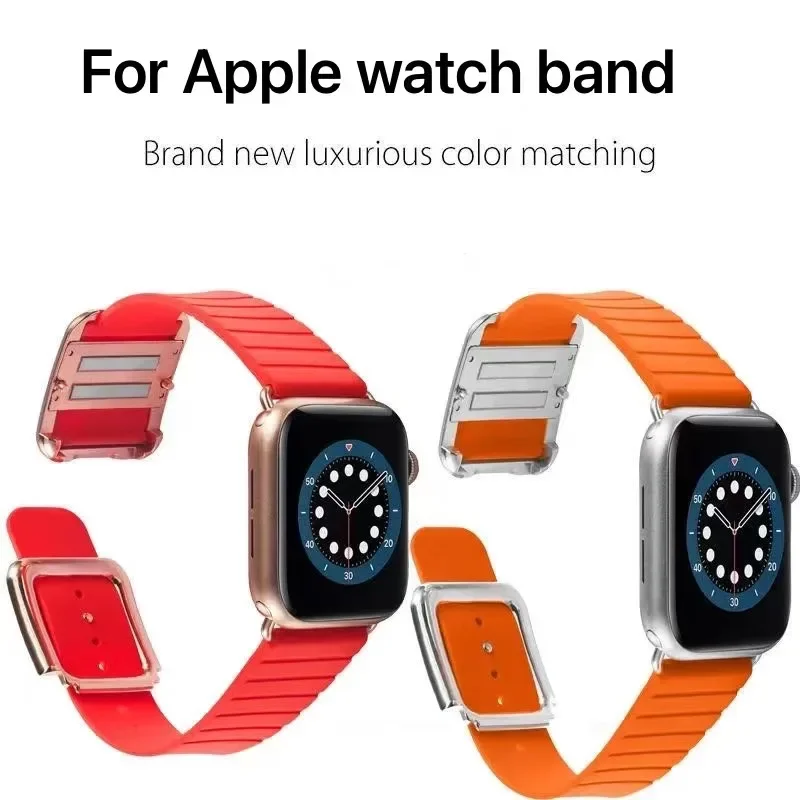 New silicone strap for Apple watch Ultra 10 8 7 6 5 4 SE band 45mm 41mm 42mm 46mm 44mm 40mm Magnetic buckle strap Bracelet Belt