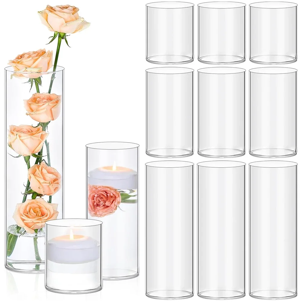 Glass Cylinder Vases 4/6/8 Inch Tall Clear Vases for Centerpieces Weeding Decoration, Clear Glass Flower Vases Hurricane