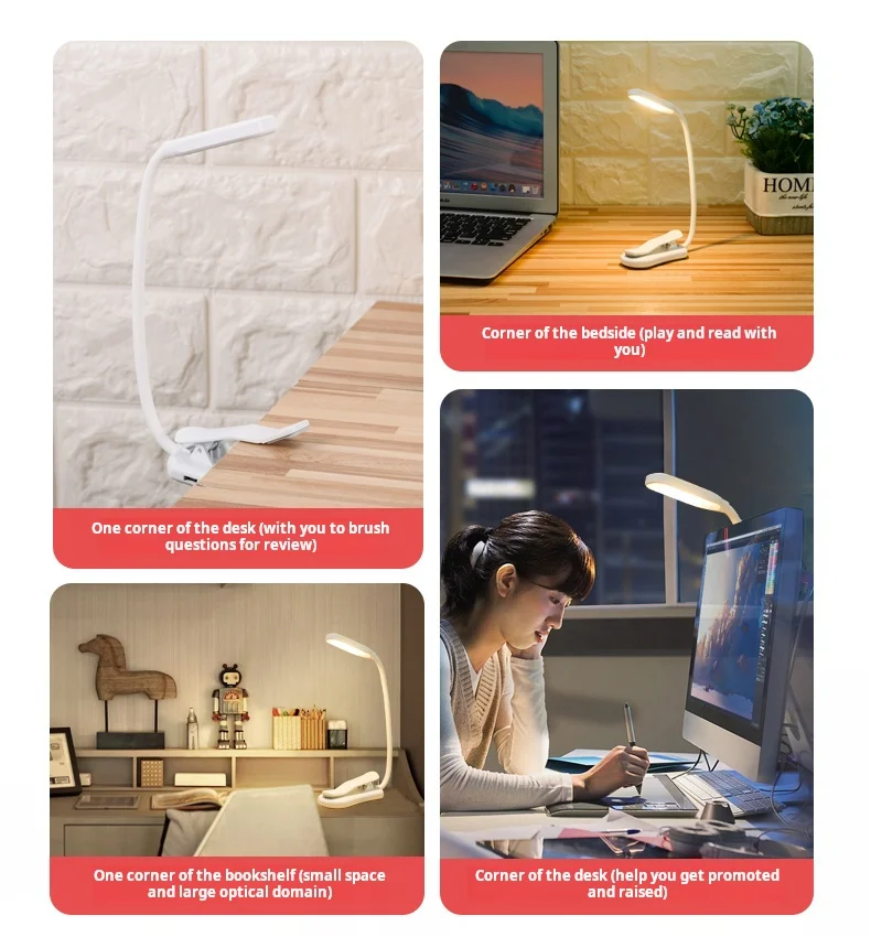 Rechargeable Book Light Mini LED Reading Light 3-Level Warm Cool White Flexible Easy Clip Lamp Read Night Reading Lamp in Bed