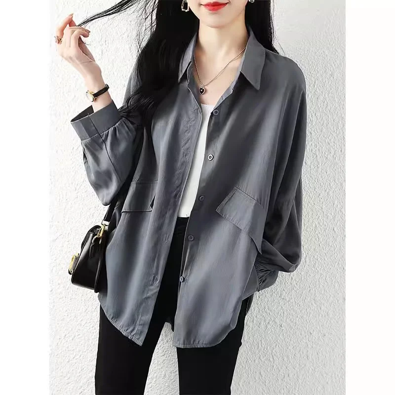 Chiffon Shirt Jacket for Women in Spring and Autumn 2024 New Korean Style Light Mature Outerwear top Casual Loose Fitting Shirt