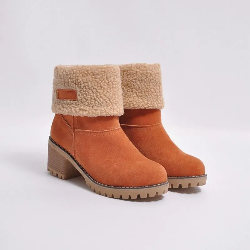 2022 New Women Boots Winter Outdoor Keep Warm Fur Boots Waterproof Women Snow Boots Thick Heel With Round Head Short Boot