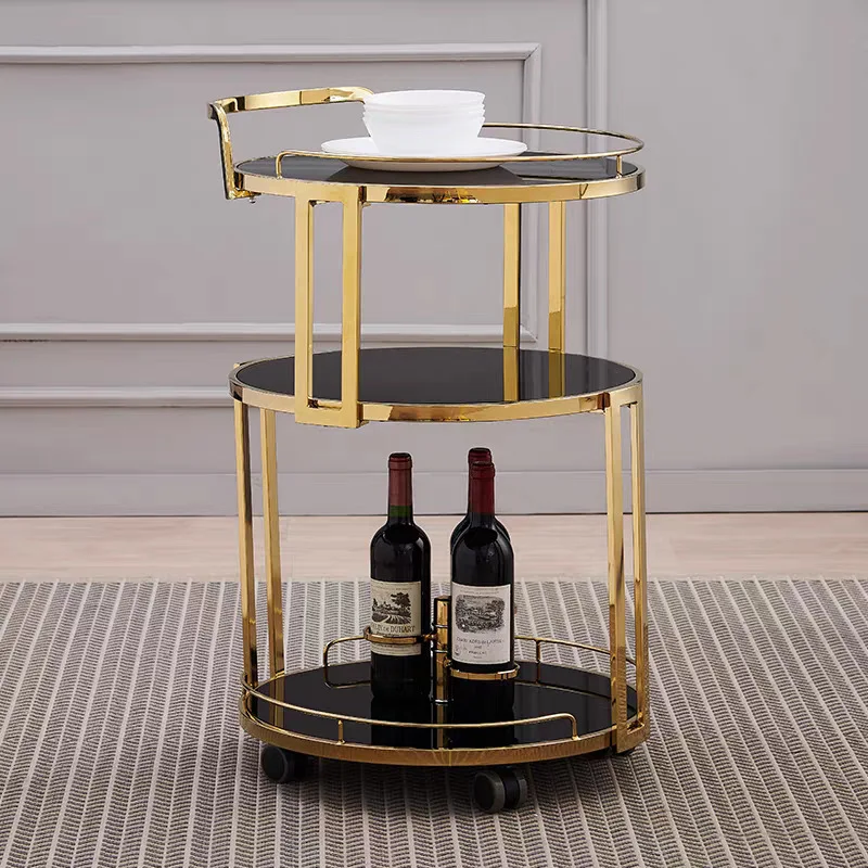 Light luxury high-end dining cart trolley mobile home wine cart simple gold three-layer trolley beverage tea cart