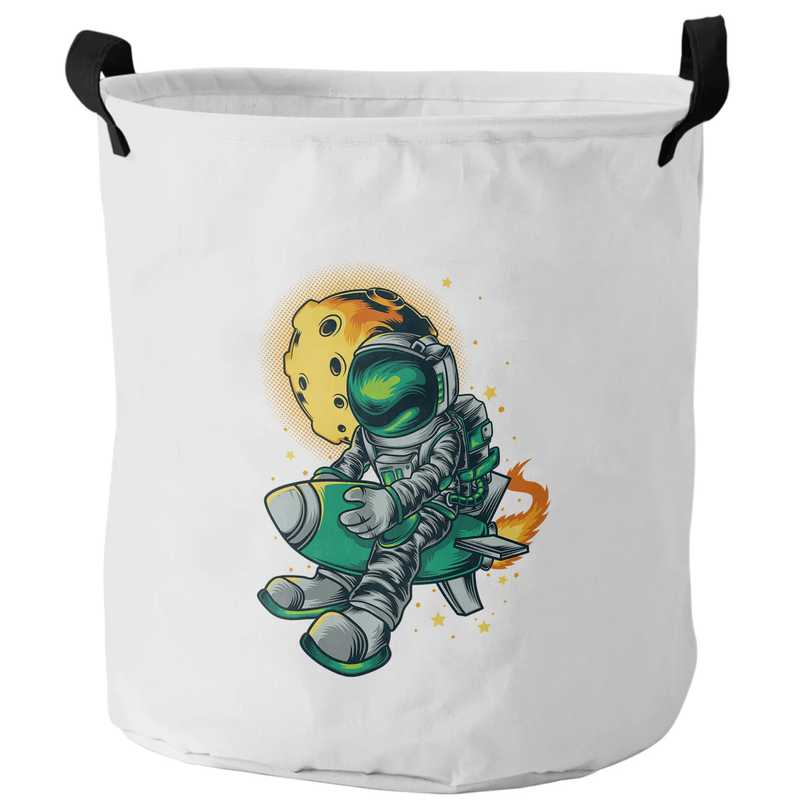 Astronaut Rocket Planet Illustration Dirty Laundry Basket Foldable Home Organizer Basket Clothing Kids Toy Storage Basket