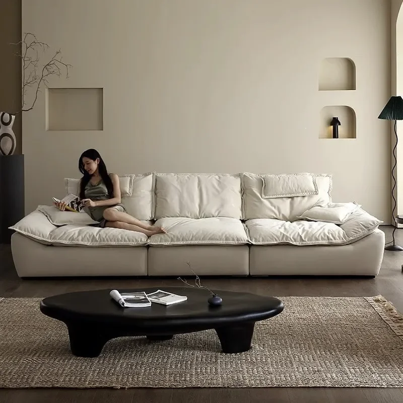 Ultra Wide Deep Seat Sofa with Adjustable Backrest Cloud Fabric Straight Row Couch for Living Room Lazy Cat Scratching