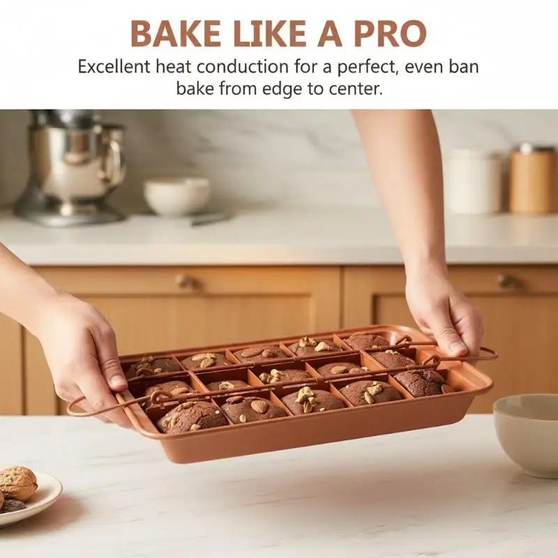 Non Stick Carbon Steel Brownie Baking Pan With Removable Dividers Even Cut Design Perfect For Home Kitchen Baking Cake Cookie