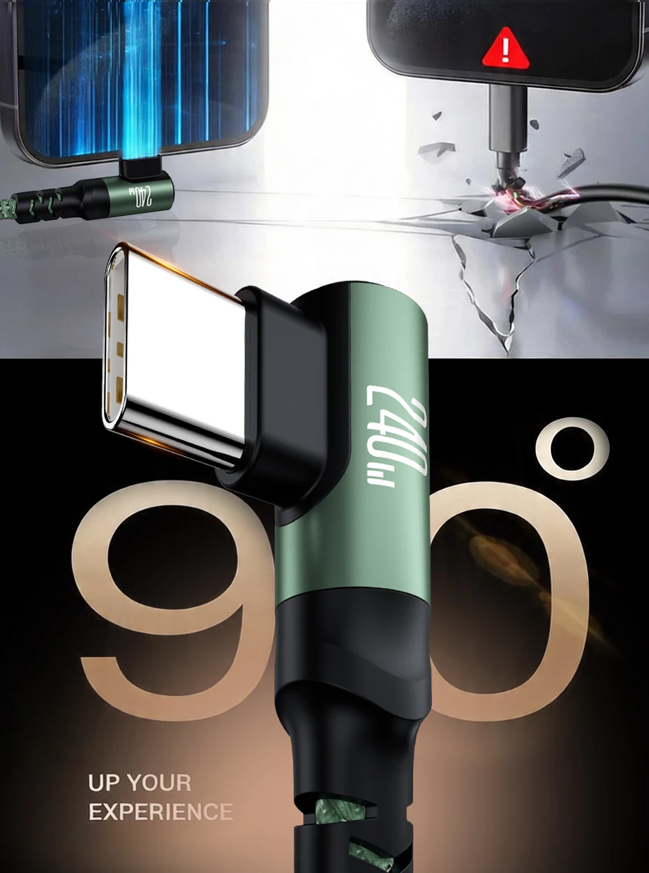 QOOVI PD240W Elbow Cable Ultra Fast Charging USB Type C Cable PD3.1 Quick Charge for Laptop Samsung Xiaomi iPhone 17 MacBook