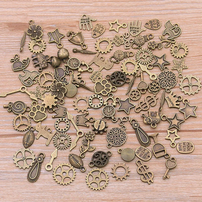 40PCS Mix Color MINI Size Random Alloy Animal Plant Heart Star Charm Mechanical Steampunk Cogs & Gears Diy Accessories Drop Ship view 4