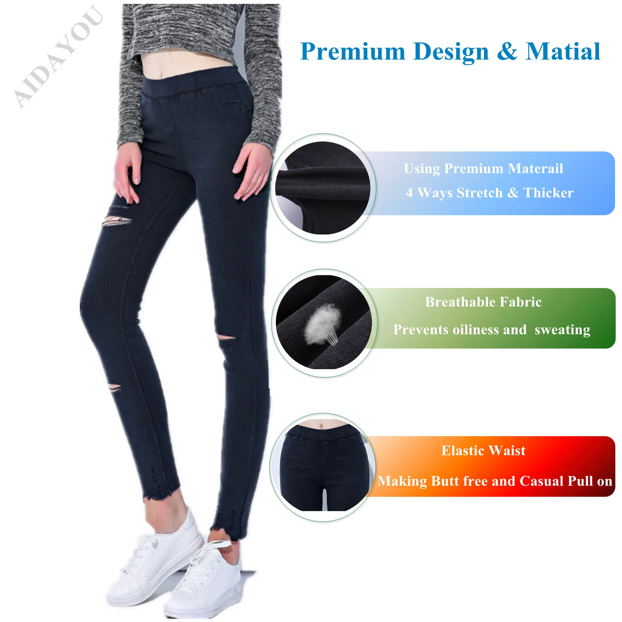 Womens Ripped Jeans stretch XXS 3XL  Super Elastic Romper Skinny Fit  Korea Japanese  Leggings Jeans Distressed ouc2603