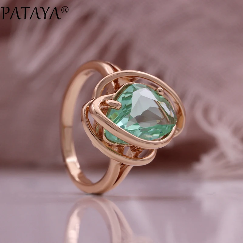 AYA Sparkling Green Natural Zircon  Earrings Rings Pendant Necklace Women Luxury 585 Rose Gold Color Party Daily Jewelry Sets