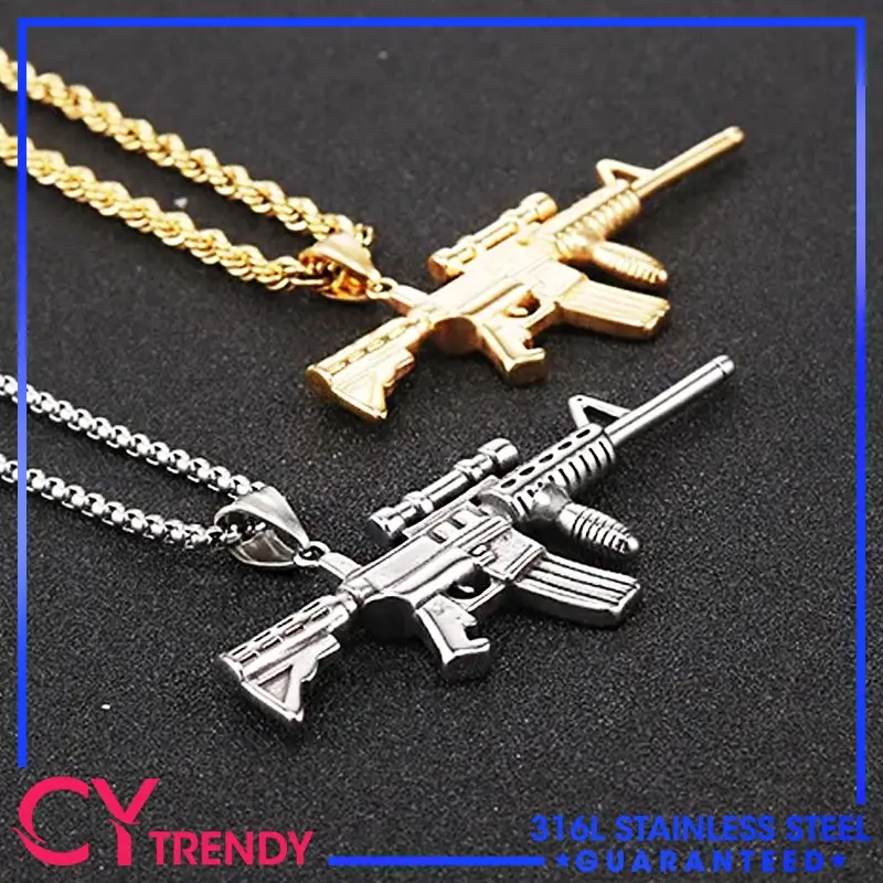 

European and American Fashion Chicken M416 Stainless Steel Pendant Hip Hop Men's Steel Rifle Pendant Necklace