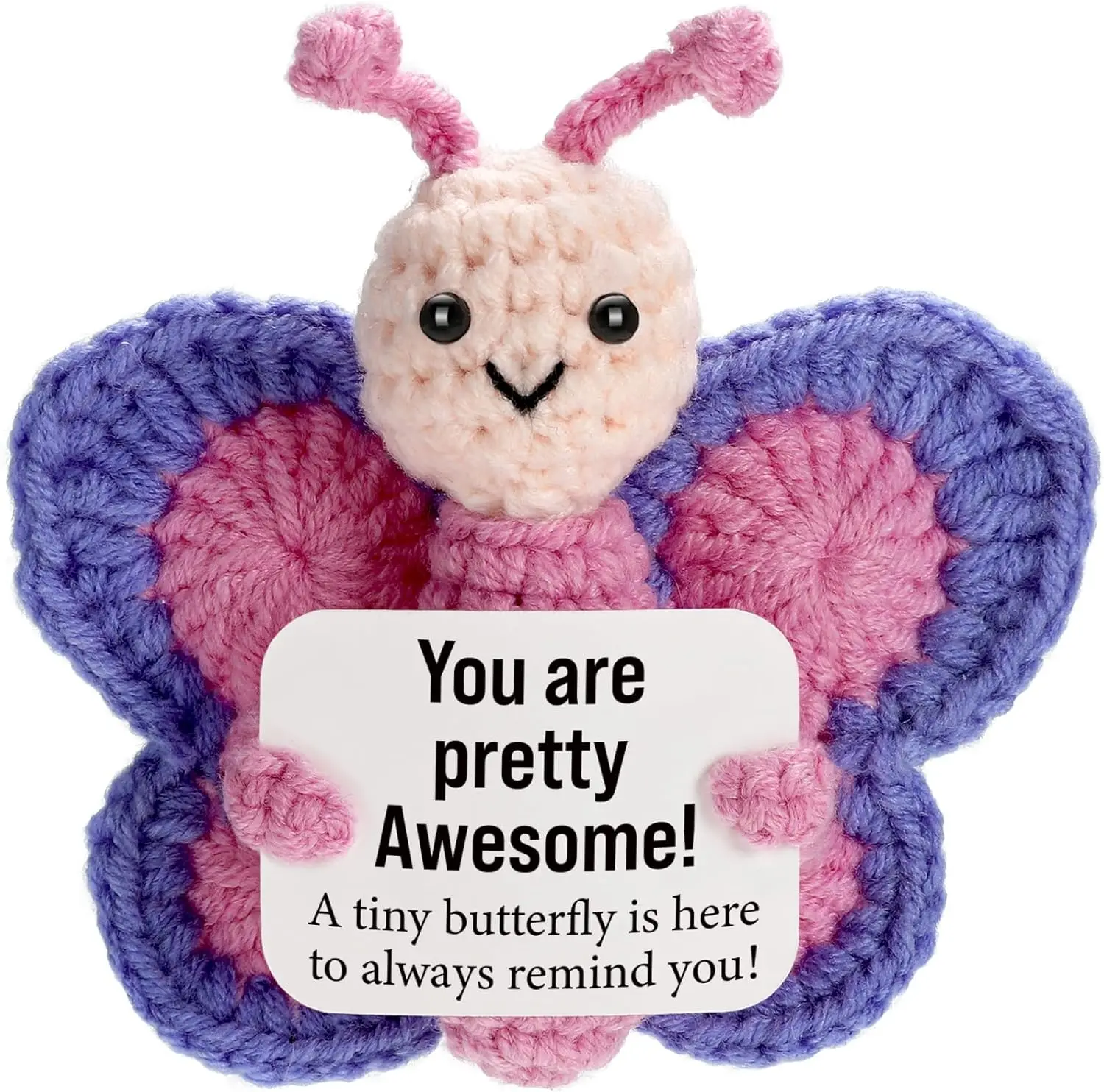 Positive Crochet Butterfly Gift for Women Mini Handmade Emotional Support Plush for Friends Girls Halloween Birthday Christmas