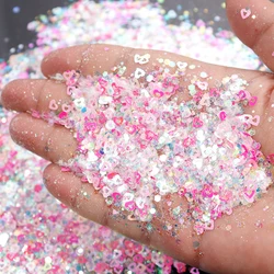 50g/bottle Valentine Chunky Nail Glitter Ultra thin Love Heart Nail Glitter Powder Mixed Pink Lovers Nail Decorations Xmas Gift