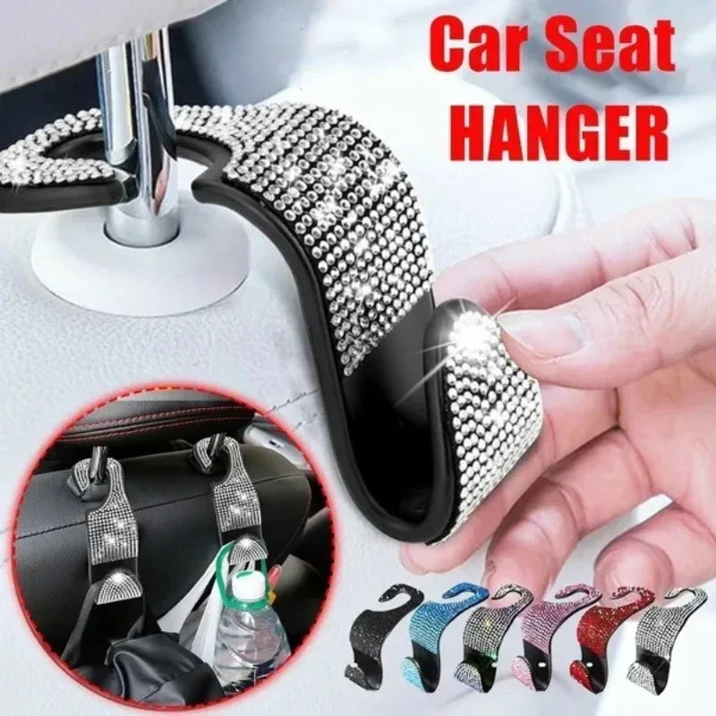 

1/2Pcs Car Seat Back Headrest Bling Diamond Back Seat Hanger Storage Organizer Universal Mount Clips Car Interior Accessories