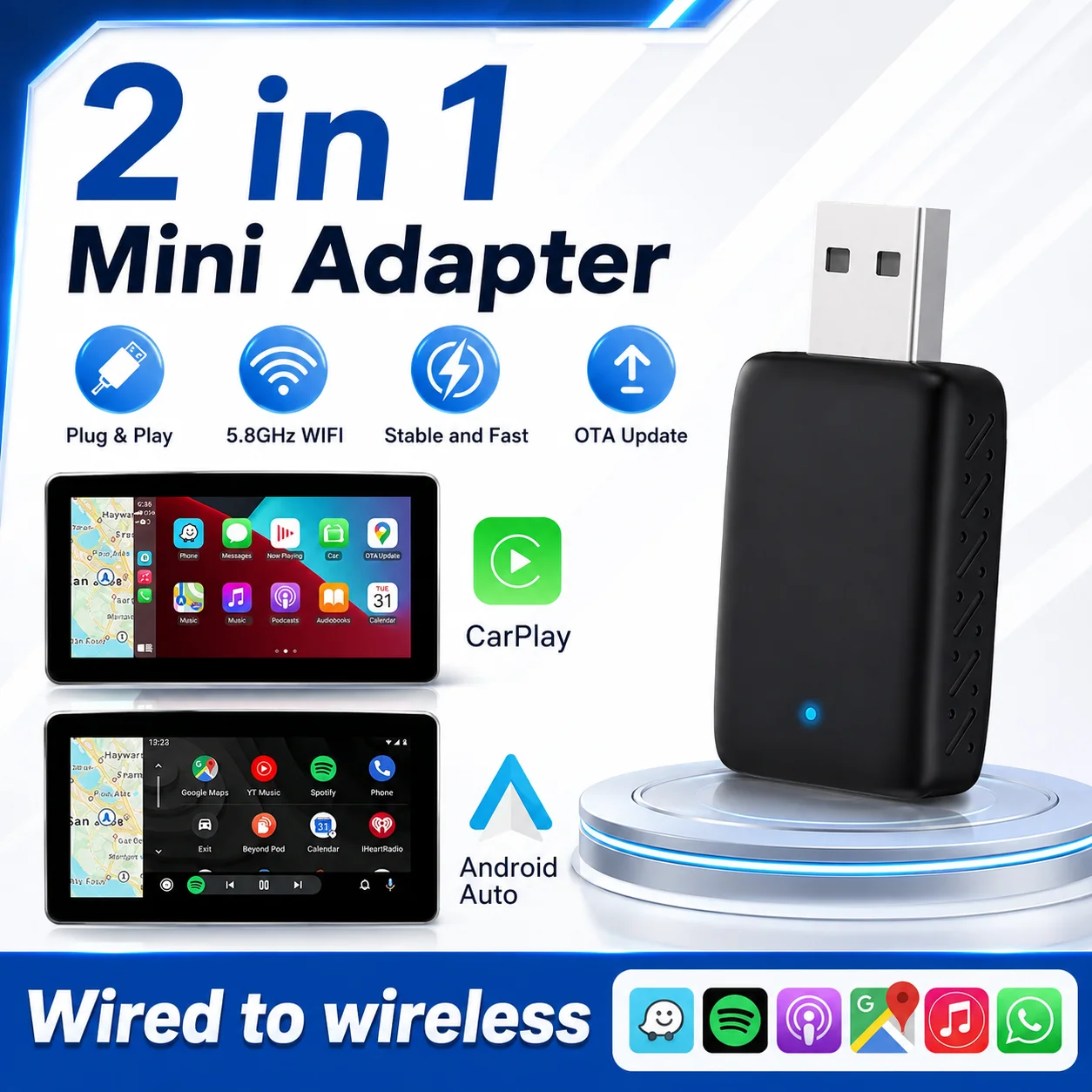Wifi Smart Plug - 2 in 1 ワイヤレスCarPlay & Android