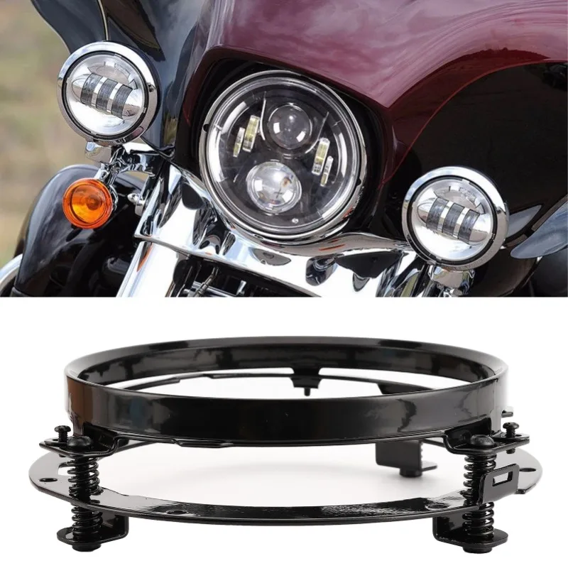 7in Front Headlight Mount Bracket - Iron Fixing Base Round Holder for Jeep Wrangler JK   Front Installation Position Black