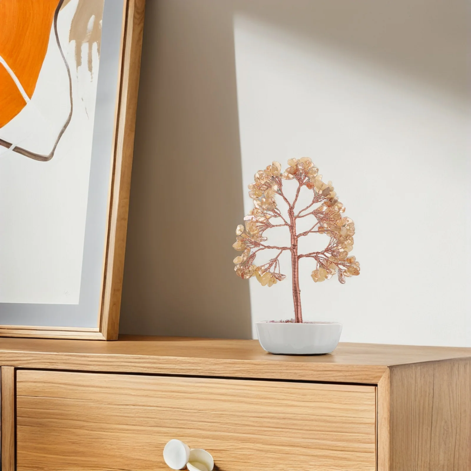 

Natural Citrine Crystal Money Tree Handmade Desktop Ornament Ceramic Bowl Feng Shui Office Desk Crystal Tree Wealth Decoration