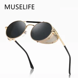 Солнцезащитные очки MUSELIFE мужские, женские, мужские, круглые, металлические, в стиле стимпанк, с защитой от ультрафиолета