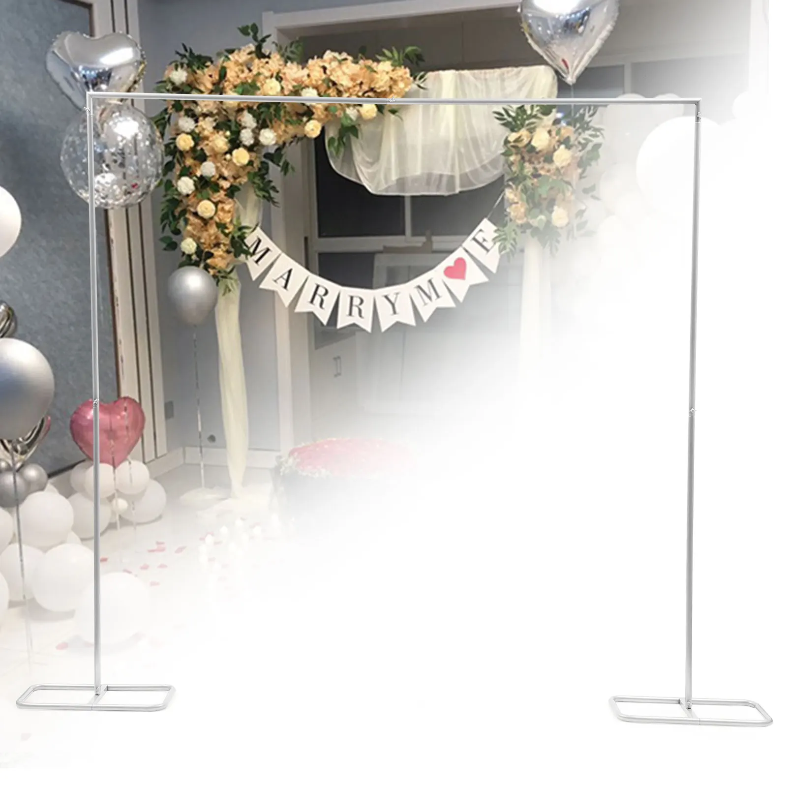 6.6x6.9Ft Wedding Arch Stand Metal Square Garden Backdrop Frame Flower Balloon DIY Decor Rack Birthday Party Supplies Gold/White