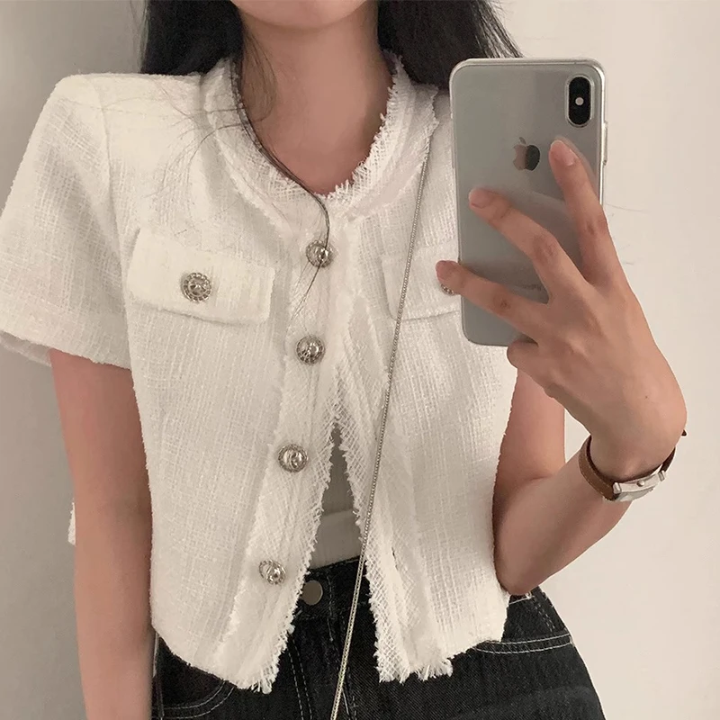 Jaet d'été Chic pour femmes, coupe ample, revêtement ort Sve, avec boutons épissage, tissage rugueux, vêtements d'extérieur tendance et polyvalents