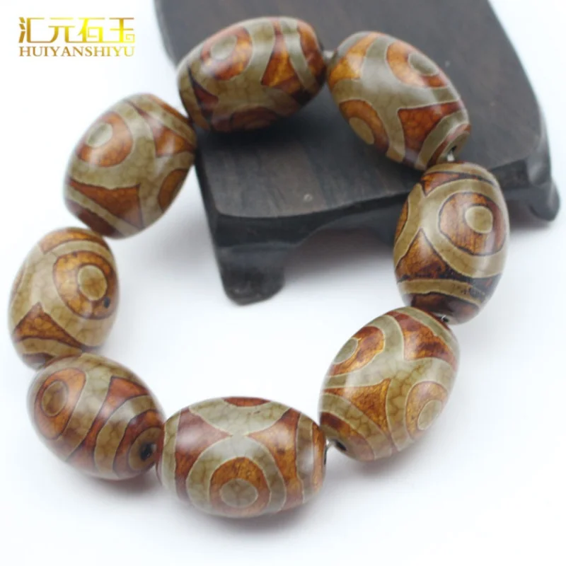 Tibet Agate Chalcedony Tibet Beads Yellow Three-Eye Ethnic Style Jewelry Bracelet