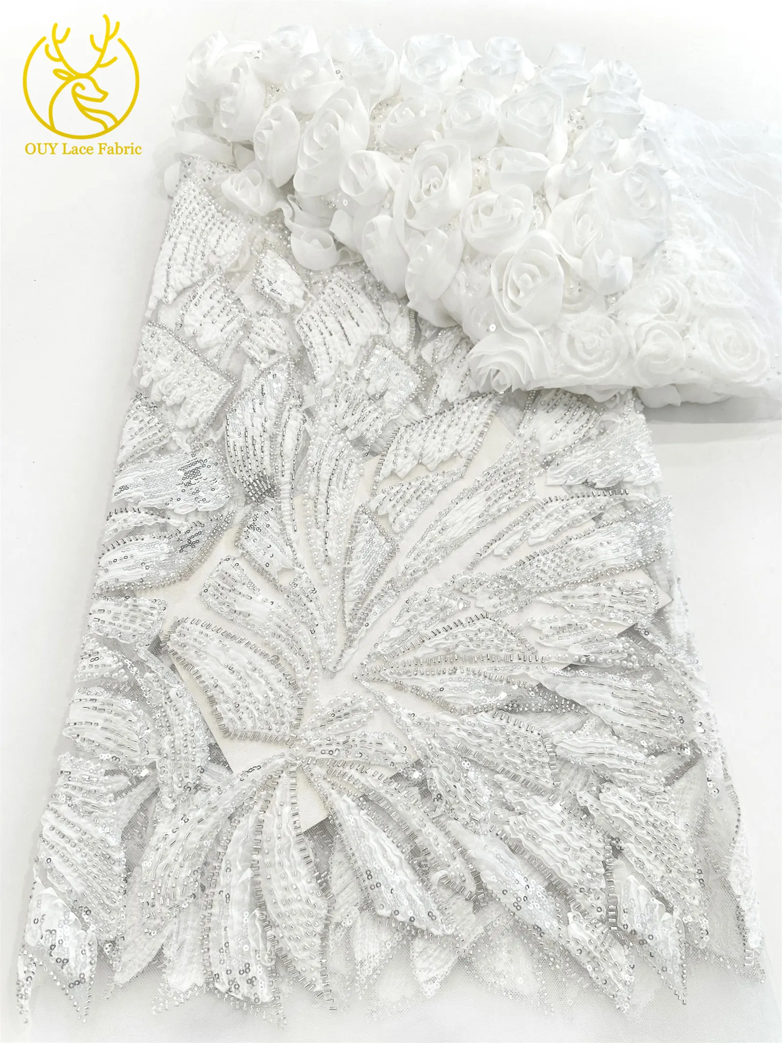 Rosa 3D Mode-Mesh-Tüll-Spitzenstoff 2026 Nigerianischer Perlen-Pailletten-Spitzenstoff für Damen Hochzeits- und Abendkleider zum Nähen 5 Yards – Detail 23