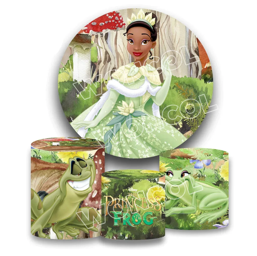 Disney Tiana Round Backdrop 1st Princess Birthday Party Backdrop The Princess And The Frog Cylinder Cover Decor Photography Prop