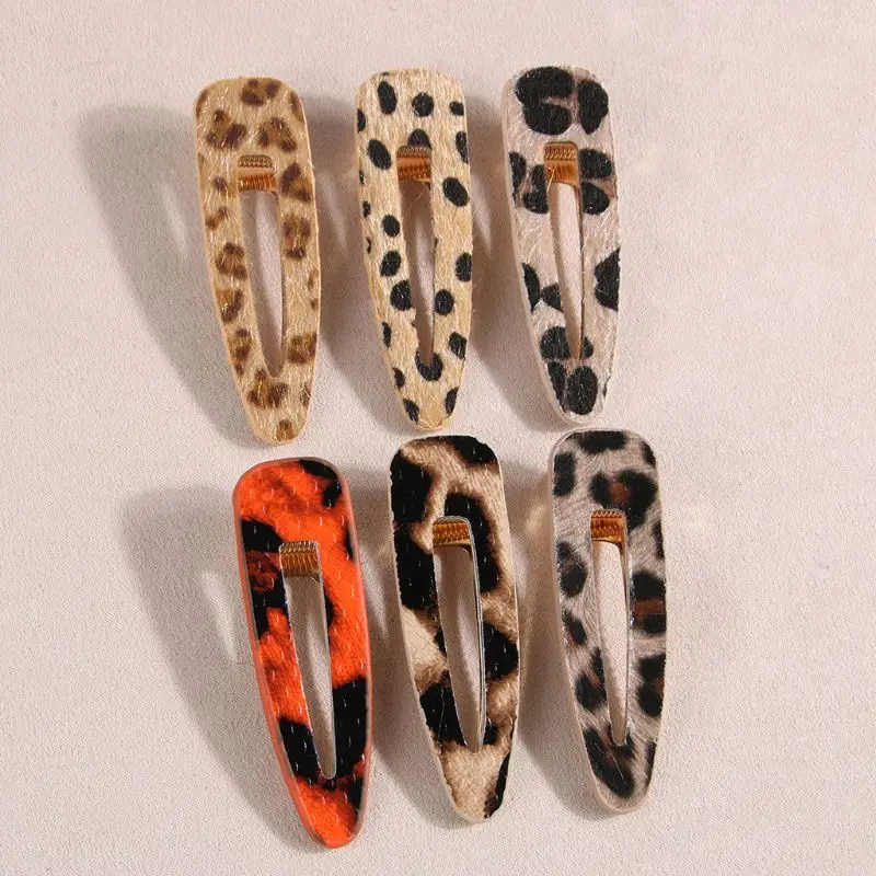 Bohemian Ethnic Retro Leopard Print Hair Clip Womens Faux Leather Duckbill Hairg