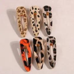 Bohemian Ethnic Retro Leopard Print Hair Clip Womens Faux Leather Duckbill Hairg