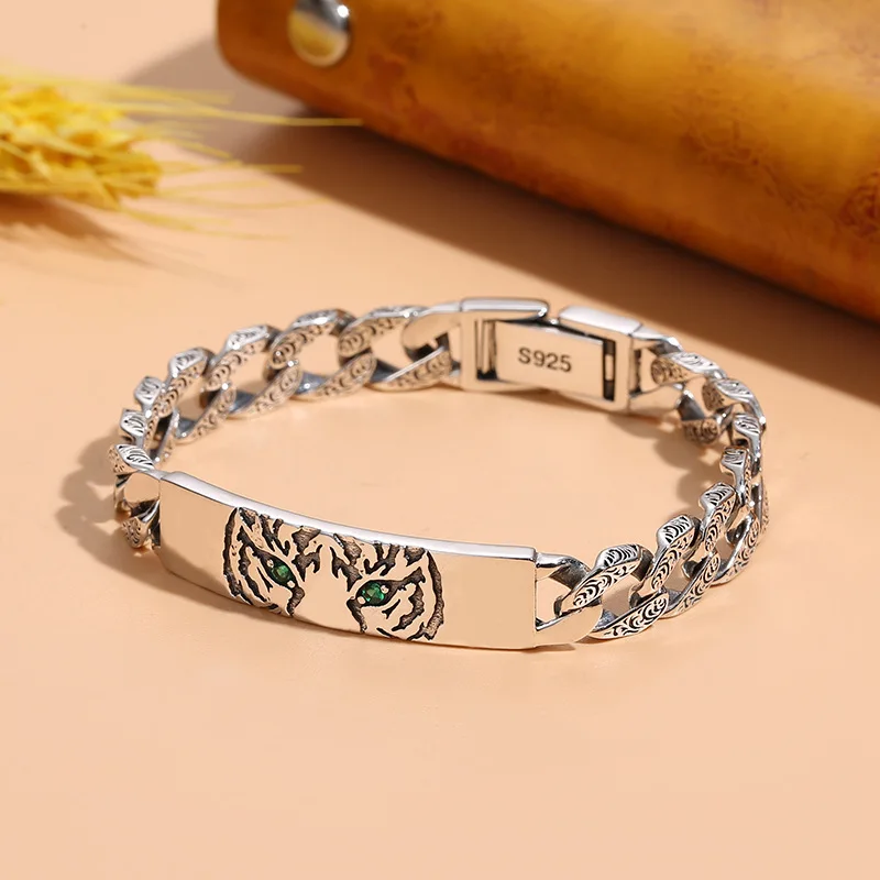 S925Sterling Silver Tiger Year Couple Bracelet Fashion Punk Bracelet Female All-Match Fashion Ornament Birth Year Silver Accesso