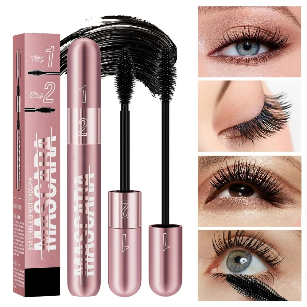 Più spesso più lungo 2 in 1 Mascara Curling Mascara a doppia testa a lunga durata ciglia impermeabili Extension ciglia liquido