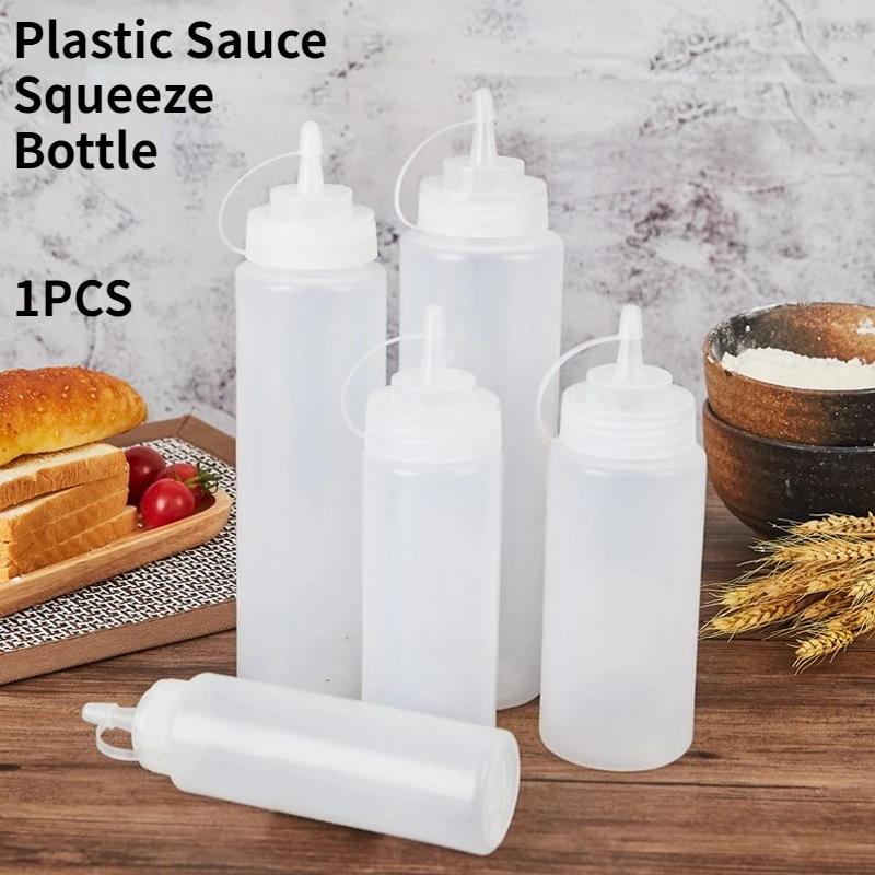 1PCS Plastic Sauce Squeeze Bottle Sauce Dispenser Bottle with Tip for Ketchup Mustard BBQ Sauce Salad Dressing Catering