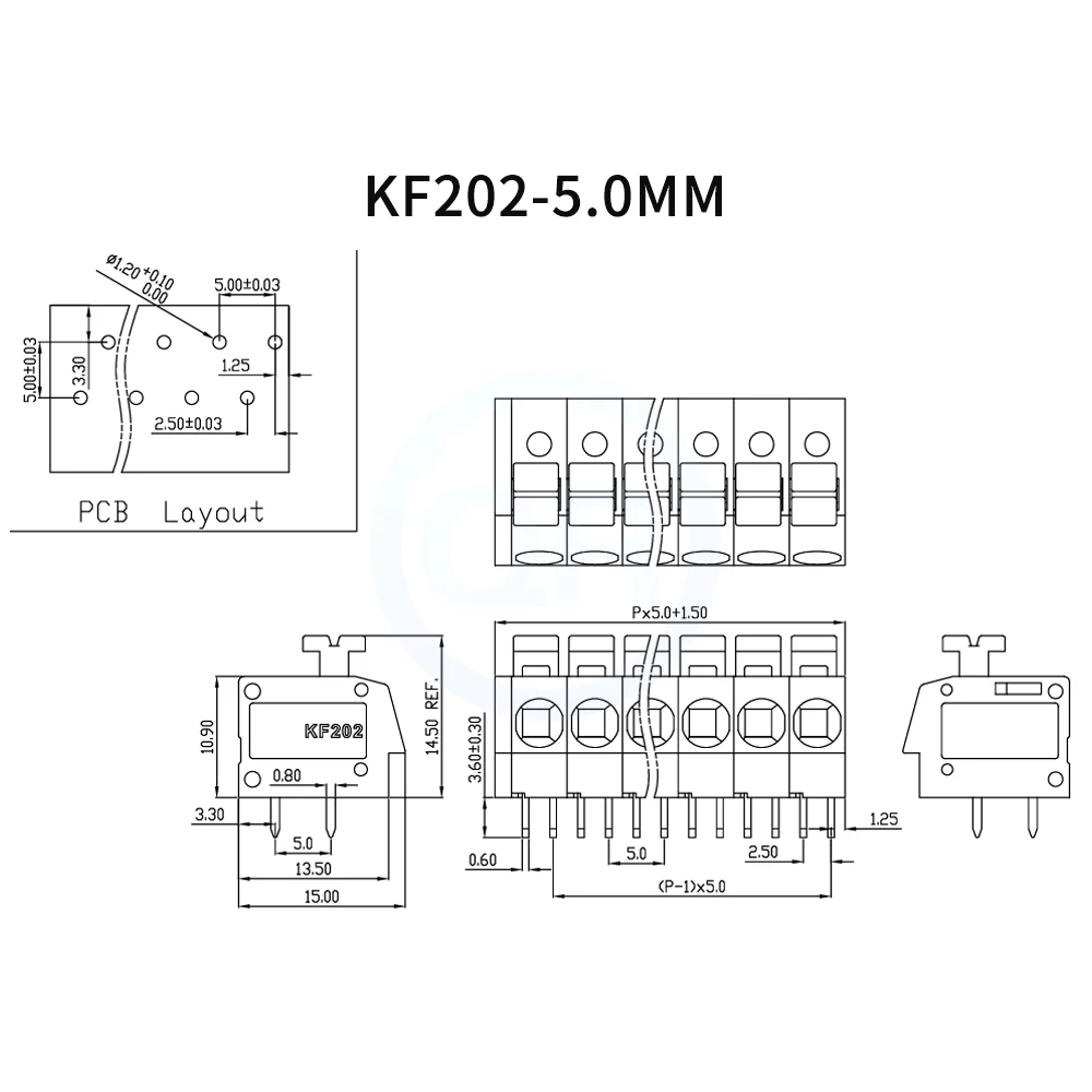 (5 قطعة) KF202 - 5.0 صف مزدوج مستقيم التوصيل 5.0 مللي متر الملعب الربيع محملة PCB محطة كتلة 2-8Pin
