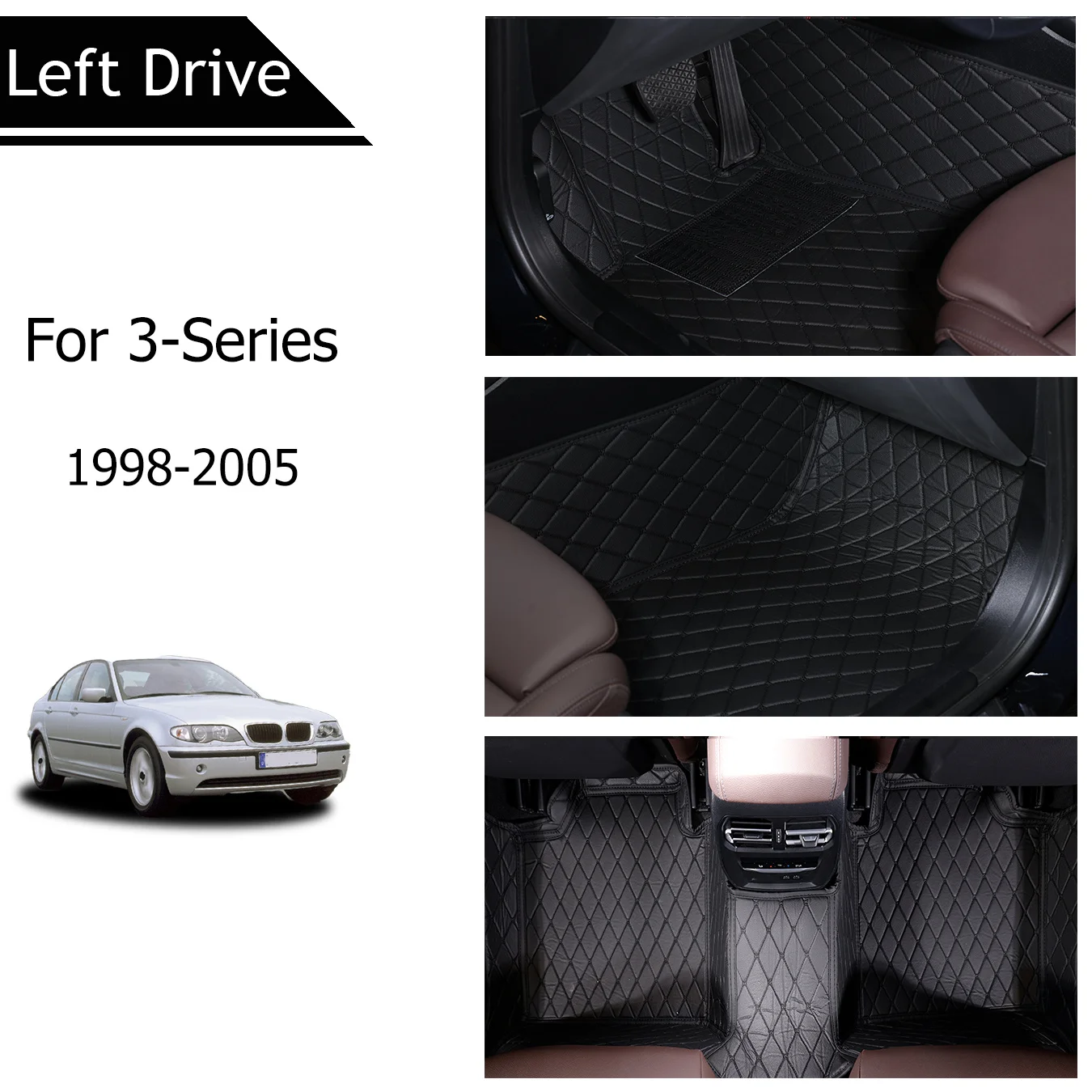 [LHD] For BMW For 3-Series 1998-2005 Three Layer PU Leather Stereo Full Cover Anti-Slip Car Mat