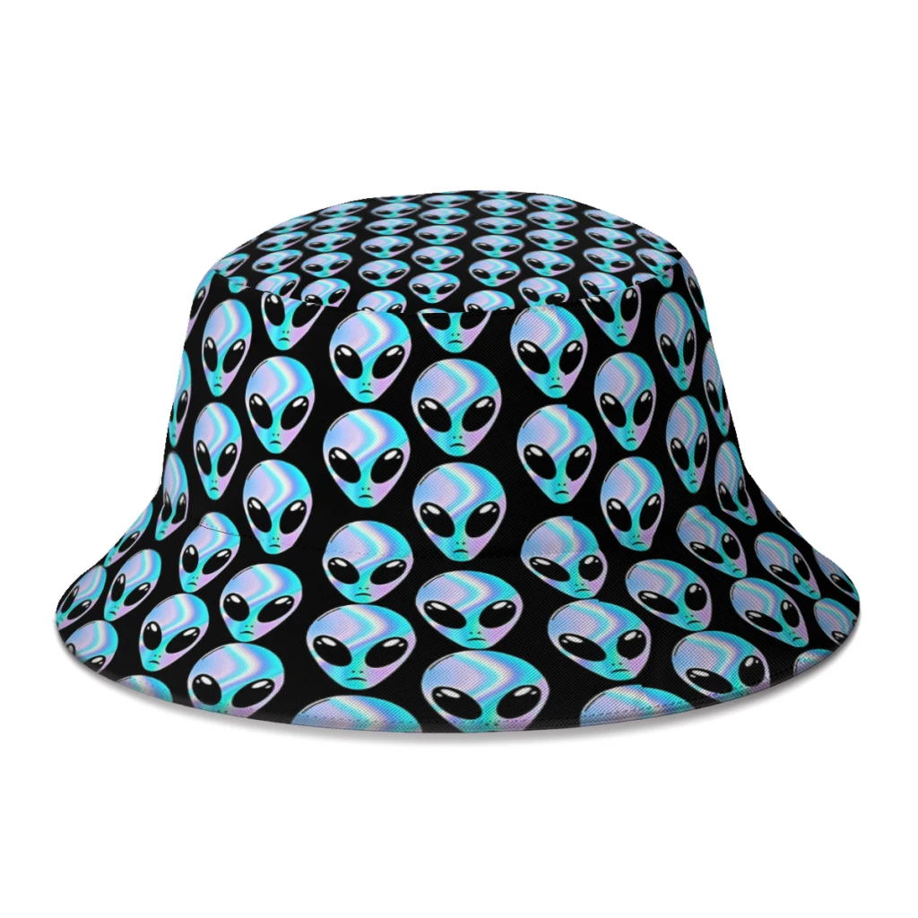 Alien Head Holographic Blue Skin Fisherman Hat Shade Bucket Hats Hip Hop Women Men Camping Hiking Accessories