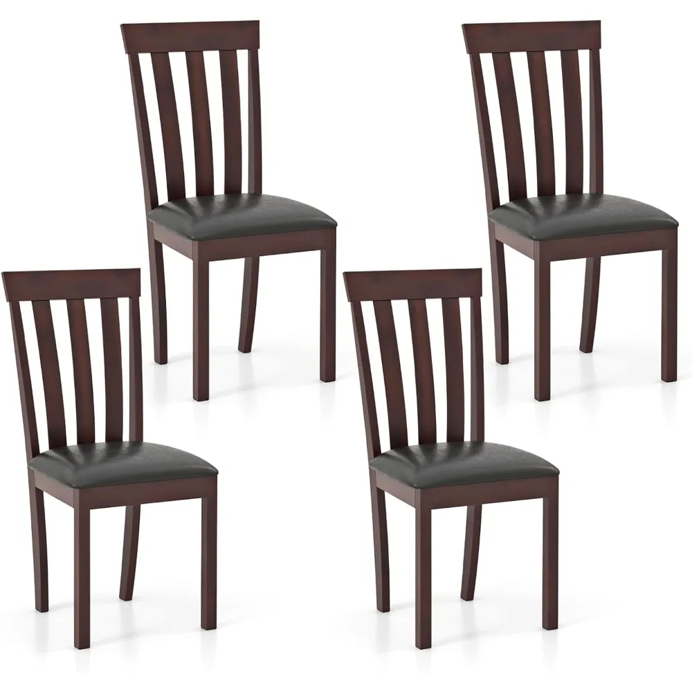 Wood Dining Chairs Set of 4, Upholstered Wooden Kitchen Chairs with Padded Seat & Rubber Wood Frame