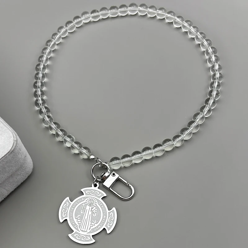 

Catholic Saint Benedict Medal Stainless Steel Cross Car Pendant for Women Men Gold Color Glass Chain Amulet Jewelry san benito