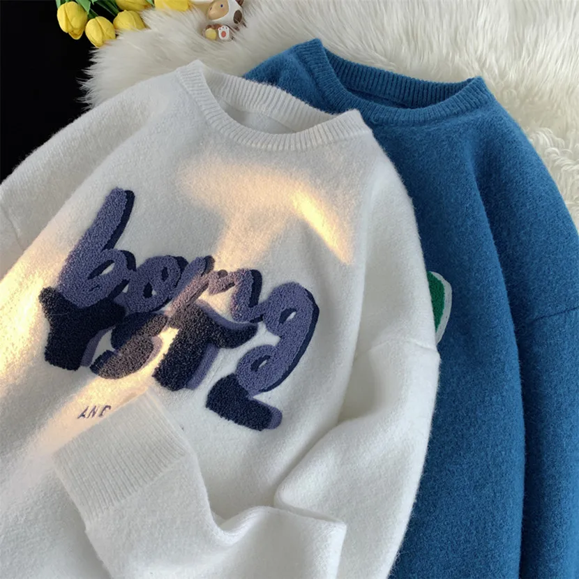 

Loose Fit Men's Knitted Long Sve round Ne Sweater Spring Autumn New Sle Floing Letter Design Casual Comfortable Knit...