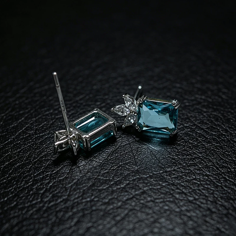 OZAN S925 Sterling Silber Ohrringe, Ohrstecker, blauer CZ-Ananas-Schmuck, modischer Edelsteinschmuck für Frauen, Damen, Mädchen, Geburtstagsgeschenk – Detail 6