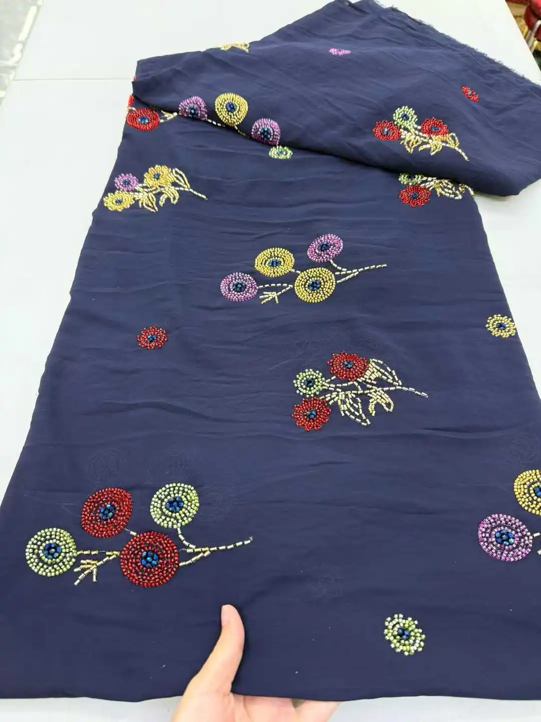 رائجة البيع الفاخرة الأفريقي تول أقمشة الدانتيل عالية الجودة الفرنسية الخرز أقمشة الدانتيل لخياطة القماش Diy بها بنفسك فستان الحفلات.