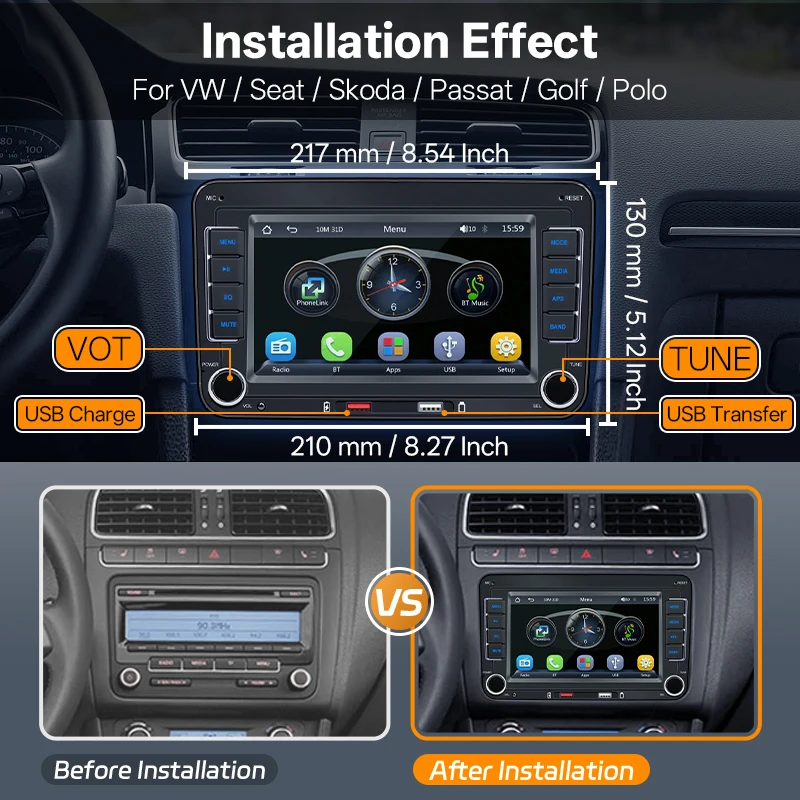 Hippcron 7” Car Radio Stereo 2Din MP5 Player Digital Bluetooth FM Stereo Multimedia For Volkswagen Seat Skoda Golf POLO Passat