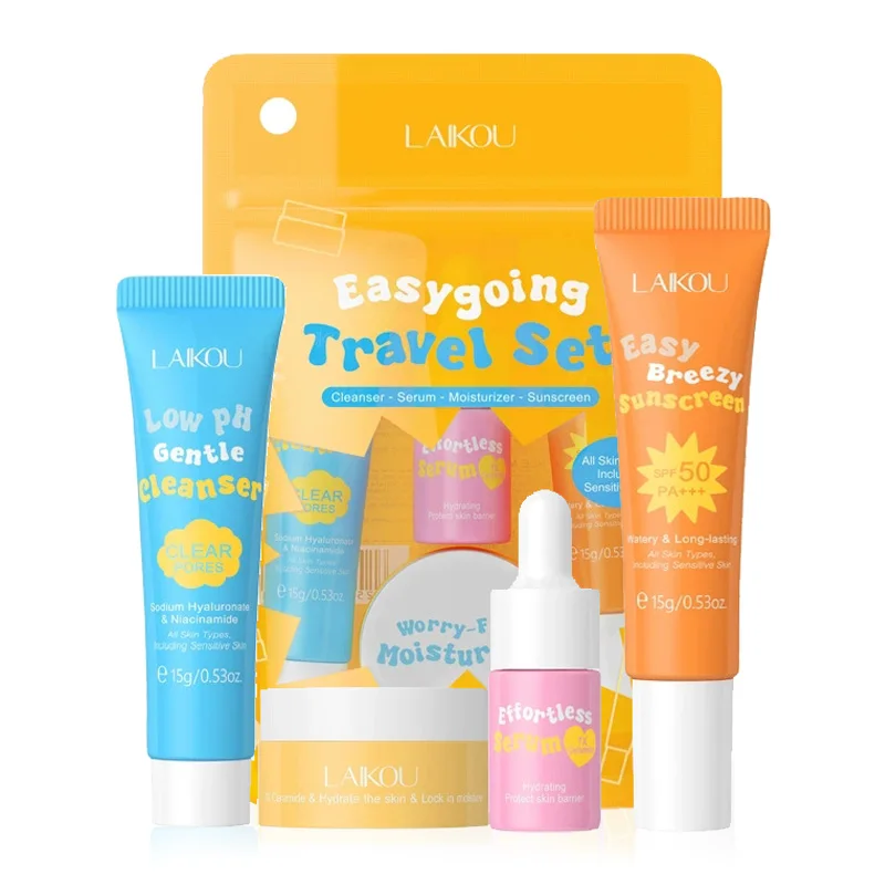 4PCS/Set LAIKOU Skin Care Set Facial Cleanser Serum Face Cream Sunscreen Anti-Aging Whitening Facial Care