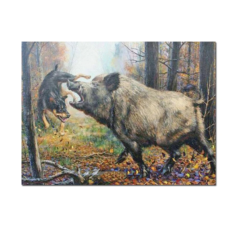 Full Drill Diamond Painting Wild Boar Hunting Hound Forest Diy Diamond Embroidery Cross Stitch Kit Rhinestones Mosaic Picture