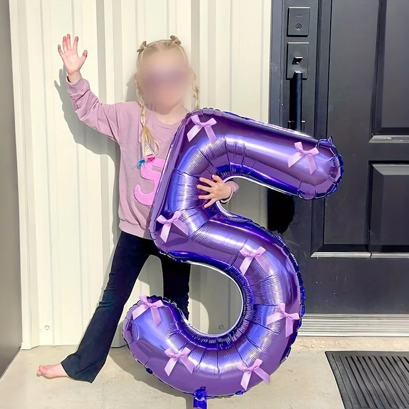 1pc 32-Inch Purple Number 0-9 Foil Balloon 10pcs Purple Satin Ribbon Bows  Birthday Party Decorations Anniversaries Photo Props