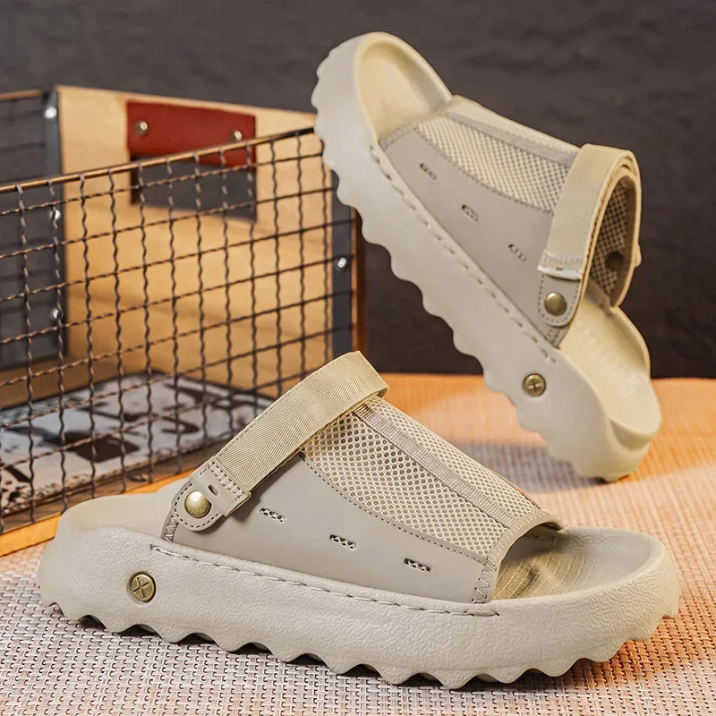 Seaside Exclusive Men Summer Slippers Deep Ground Grip Anti Slip Outsole Ultra Light Build for Beach Vacation Water Side Leisure