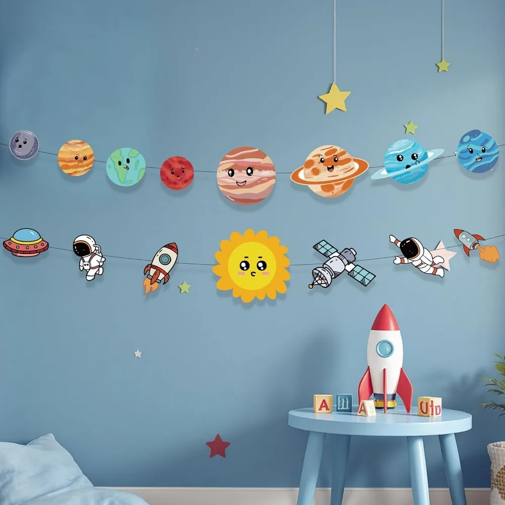 Space Party Decorations Solar System Planet Birthday Banner Astronaut Bday Bunting Galaxy Birthday Outerspace Party Decorations