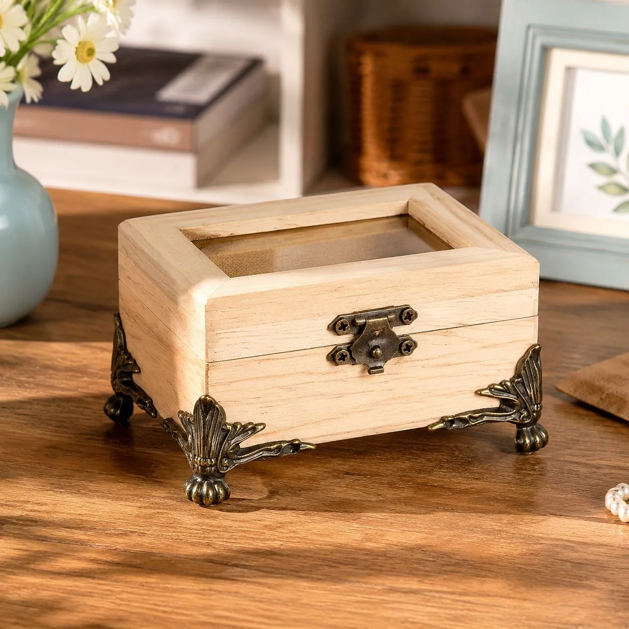 4PCS Antique Corner Protector Brass Jewelry Chest Box Wooden Case Decorative Feet Leg Metal Corner Protector Hardware Bracket