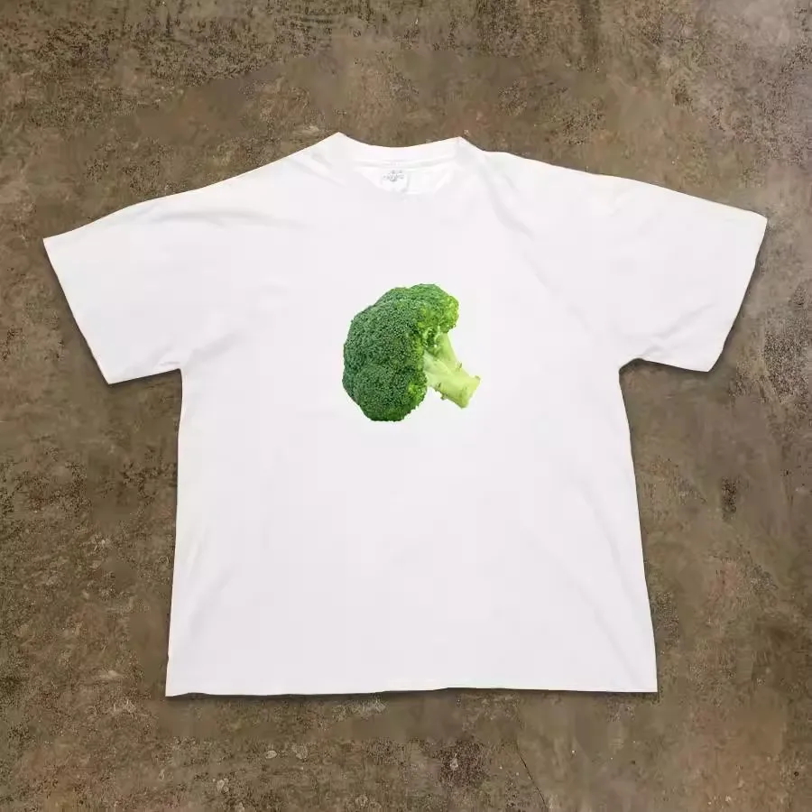 Charity Money Making 260g Heavyweight Pure Cotton Realistic Broccoli Short Sleeve T-Shirt  Ins Couple Cotton Summer Casu...