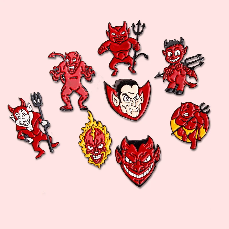 Hell Devil Imp Enamel Pin Red Fire Head Vampire Badge Brooch Denim Backpack Lapel Badge Fashion Jewelry Gifts for Friends Childs